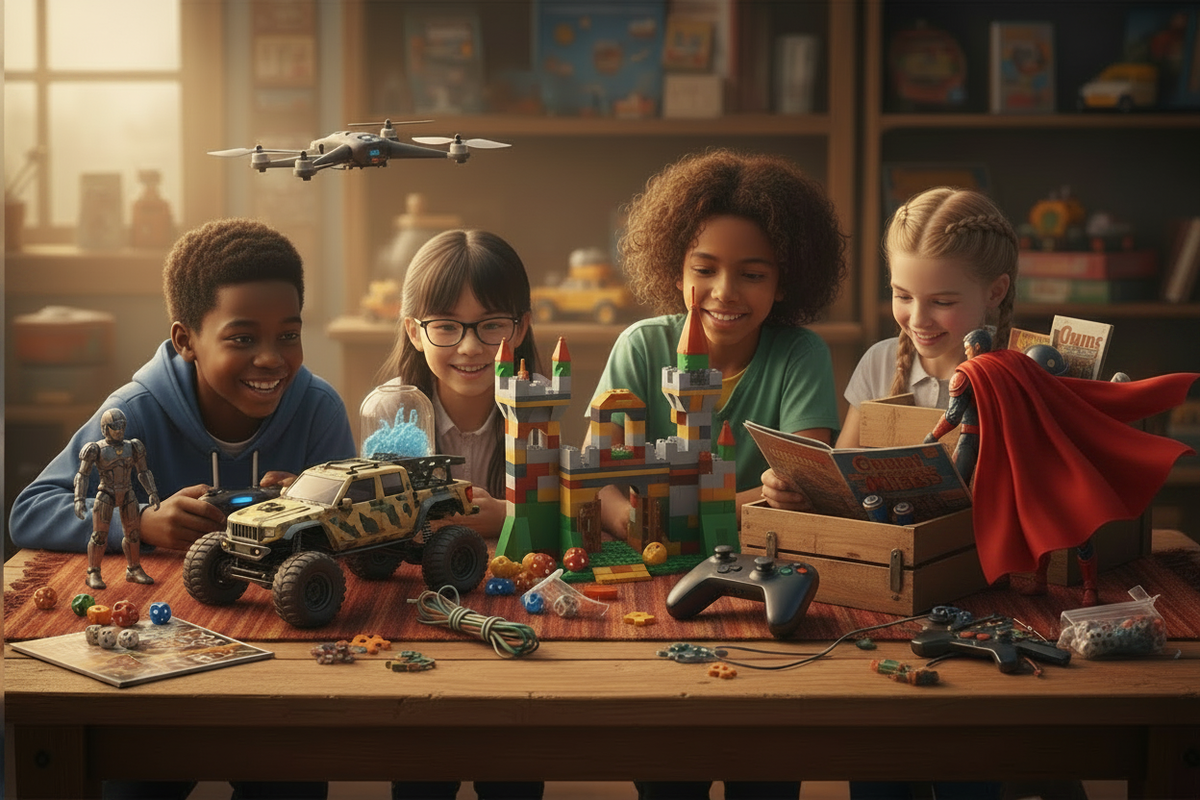 Realistic Multicultural Kids Playing with Toys